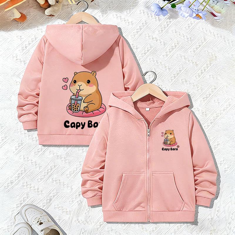 Fashion Sweatshirts Zip Up Hoodie Capybara Jacket for Boys Girls Zipper Spring and Autumn Trendy Graphic Cartoon Hoodies Kids