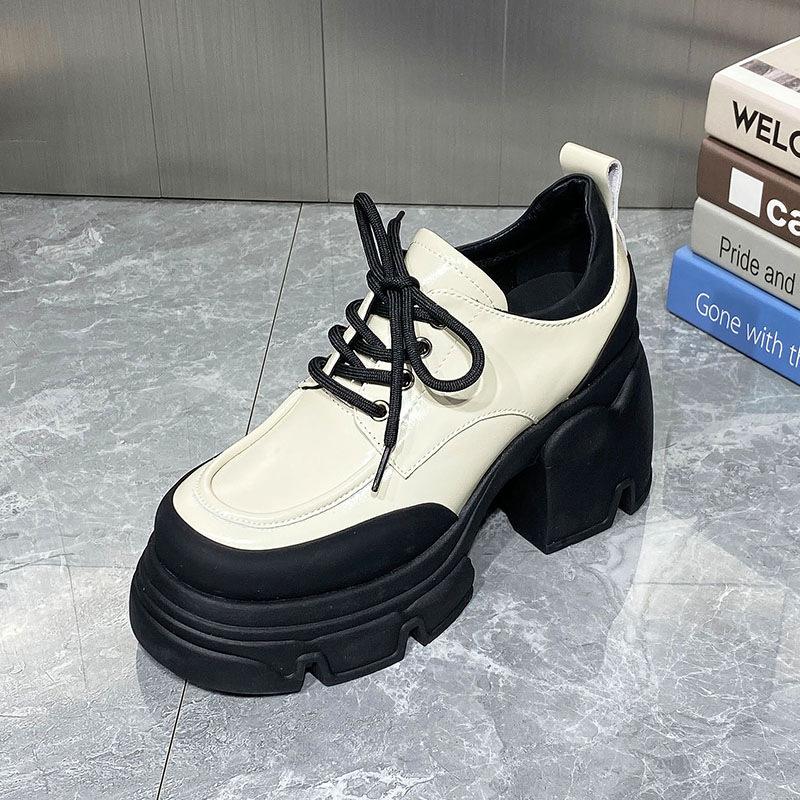 Fashion Lefu Shoes Women's 2024 Autumn New Thick Sole Single Shoes Lace Up Small Leather Shoes Casual Single Shoes Platform