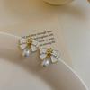 Trendy Black White Enamel Oil Bow Knot Drop Earrings For Women Elegant Imiation Pearl Dangle Earrings Wedding Party Jewelry Gift