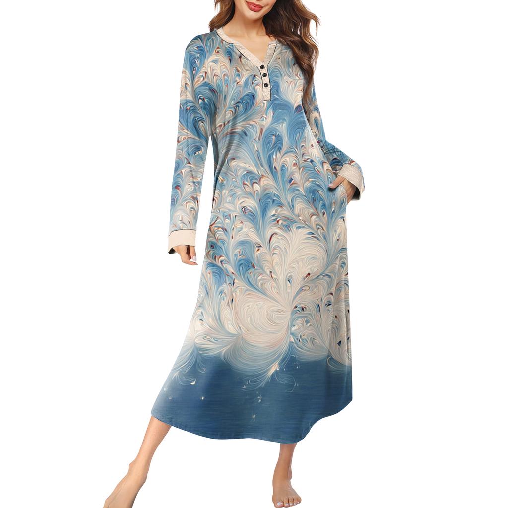 Women's Nightgown Long Loungewear V-neck Nightdress With Pockets