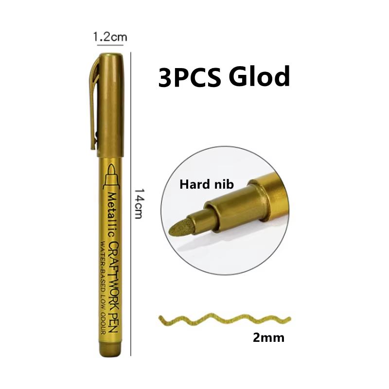 

3pcs Metallic Marker Pens, Gold Silver White Waterproof Permanent Brush Paint Marker Pen DIY Drawing Manga Crafts Art Supplies