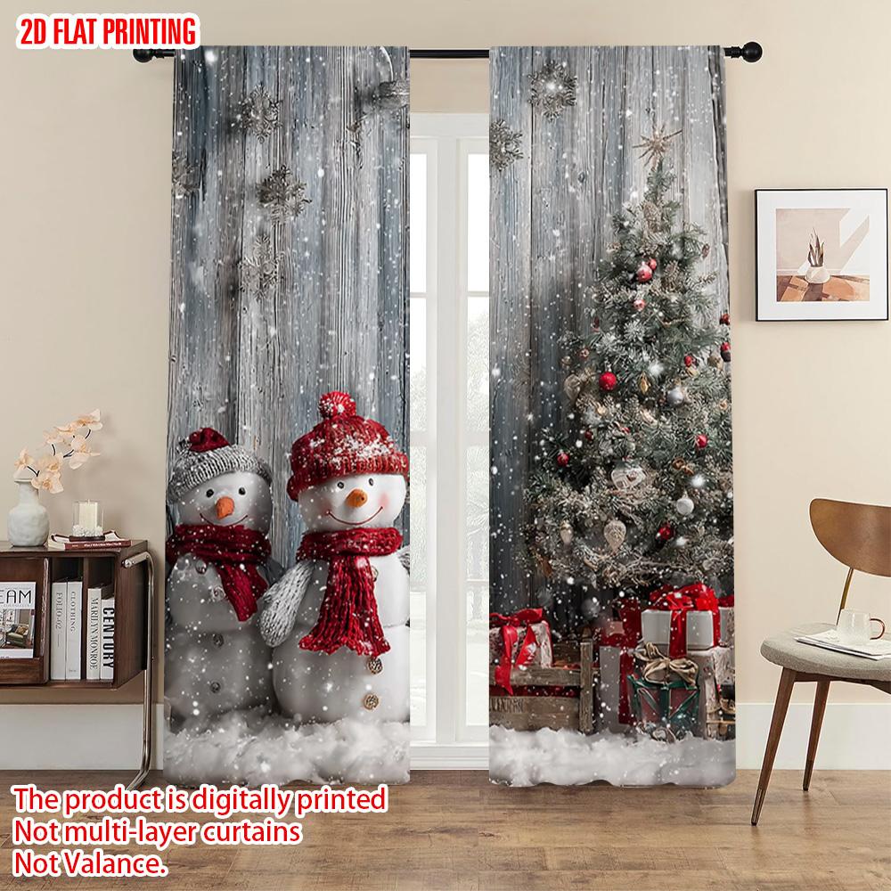 2pcs   Plane Printing Light Filtering Curtains Festive Snowman & Christmas Tree Versatile Polyester (without Rod) Festive Use