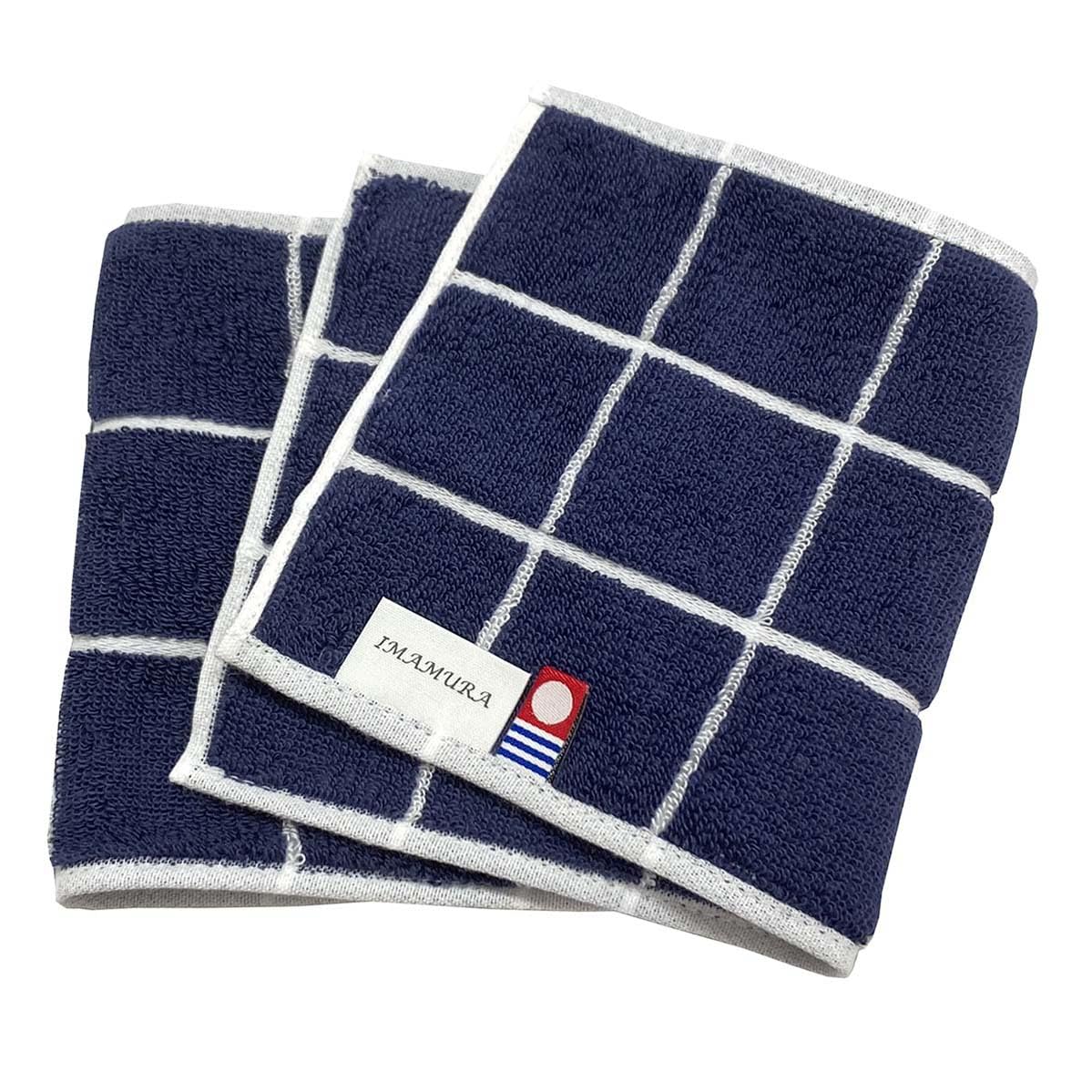 

IMAMURA Imabari Towel Half Handkerchief, Set of 2, Navy, Approx. 13x25cm, Graph Check Pattern, Made in Japan, Absorbent
