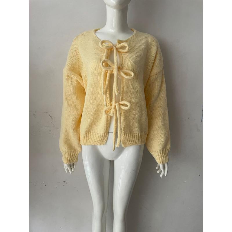 Autumn and winter women's new sweater loose lace-up cardigan knitted bow top coat
