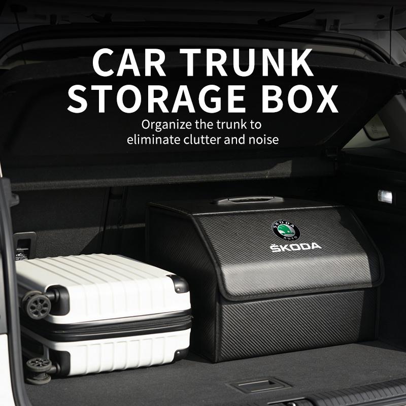 PDYW4 For Skoda Leather Car Trunk Storage Box Multifunctional Tool Organizer Bag Kodiaq Fabia Kamiq Karoq Octavia 2 3 Rapid Scala
