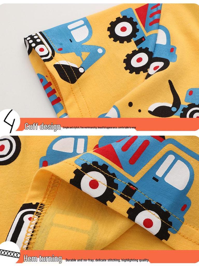 Kids' Summer Cartoon Construction Vehicle T-Shirt - Short Sleeve Boys' Graphic Tee
