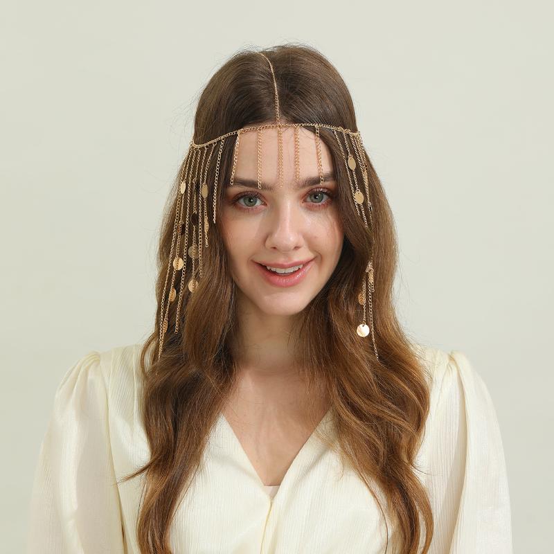 Fashion Bohemia Pearl Sequin Tassels Multi-Layer Hair Chain For Women Bride Rhinestone Forehead Chain Hair Jewelry