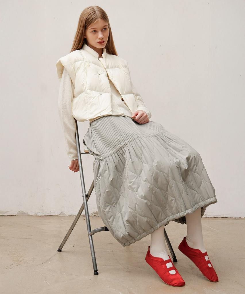 Waiowai Middle String Quilted Elastic Skirt_Light Khaki