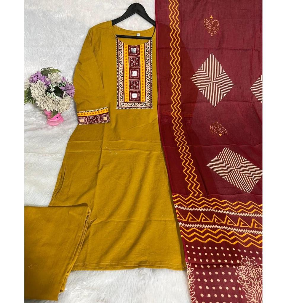 Ensemble Femme Designer Coton Kurta Pantalon Dupatta Indien Bollywood Haut Tunique Kurti Salwar Suit
