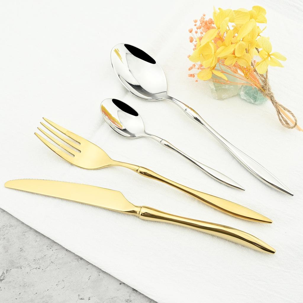 24Pcs/Set Knife Fork Tea Spoon Tableware Vintage Dinnerware 304 Stainless Steel Cutlery Set Party Kitchen Silverware Flatware Set