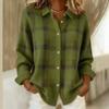 Damen Lässiger Lockerer Pullover Frühling und Herbst Kariert Langarm Revers Hemd Pullover Strickjacke