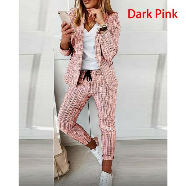 Women Elegant Long Sleeve Blazer Sets Lapel Neck Blazer Coat & Drawstring Pants Set Two Piece Outfits for Women