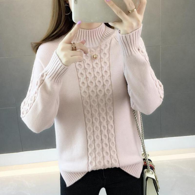 Pletený svetr pro ženy s polovičním vysokým límcem, volný svetr, svetr se středním límcem, pulovr, podzimní a zimní móda, podzimní a zimní top