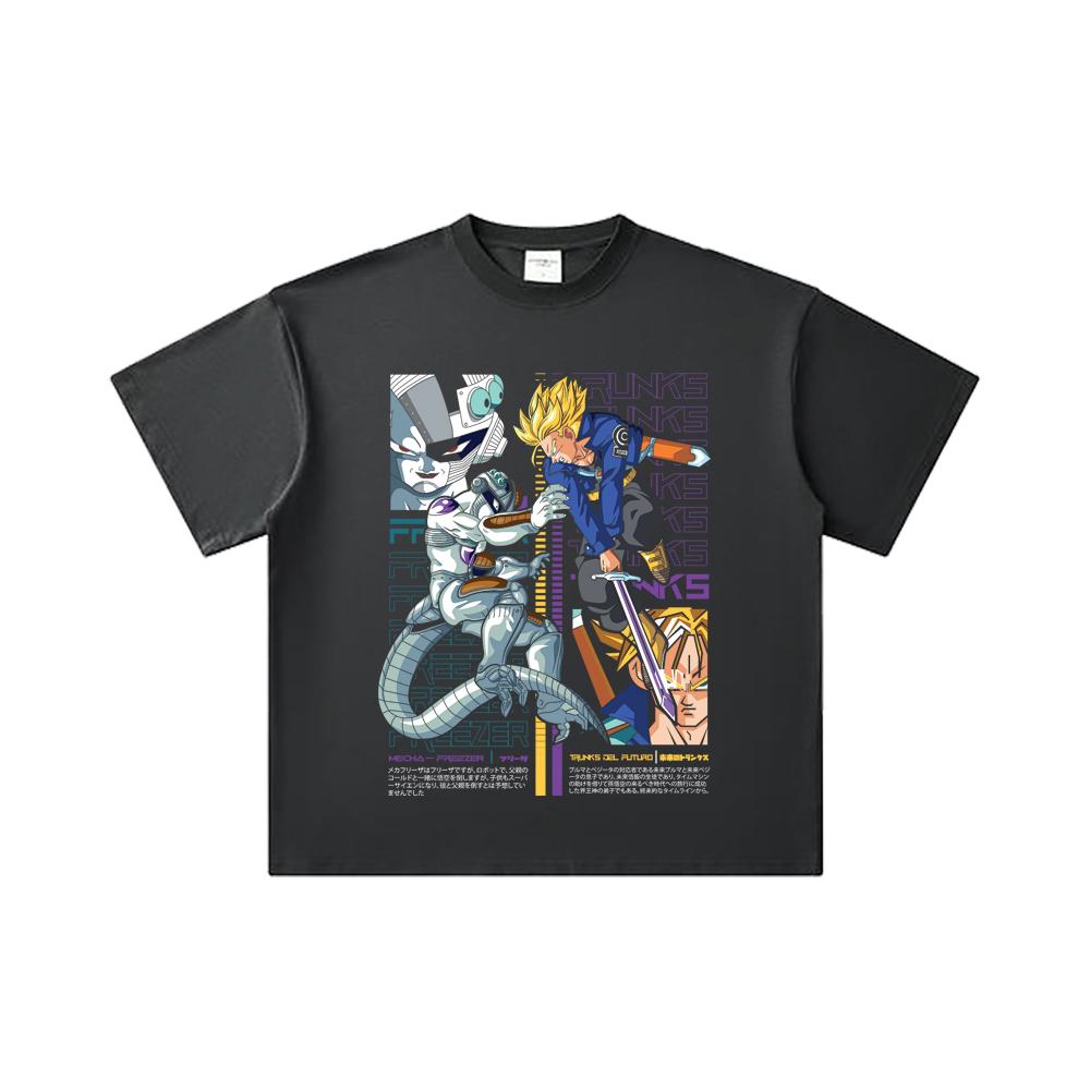 260 GSM Double Yarn 32 Count 100% Cotton Dragon Ball V50 Trunks Freeza Print Unisex Heavy Cotton T Shirt
