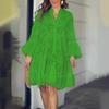 Spring Autumn Solid Color V-neck Loose Embroidered Hollow Out Lace Dress for Women European American Crossbody Casual Dress