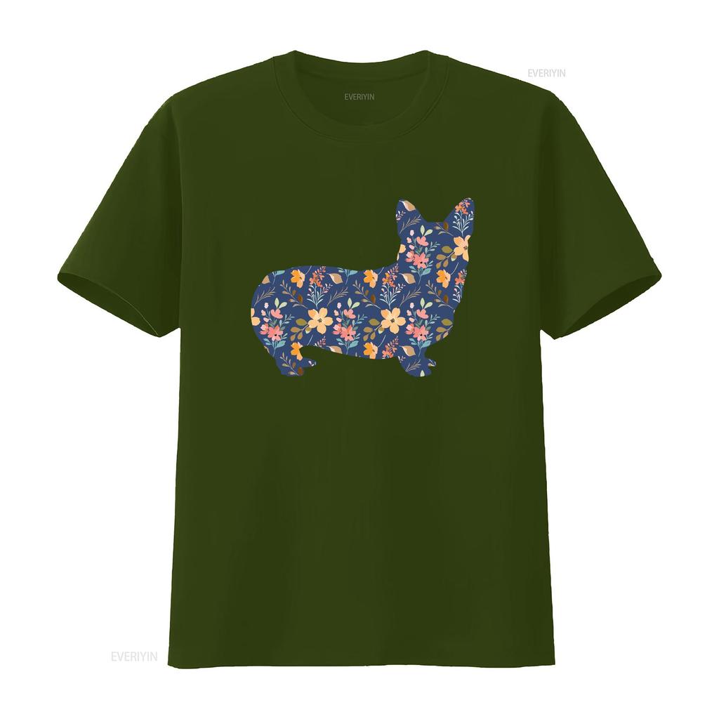 Corgi Floral T Shirt for Dog Moms Royal Design Lovers Pet Present Birthday Valentines Day Cute vintage Washed streetwear