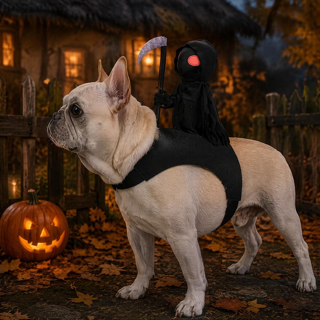 Dark Rider Halloween Pet Costume Funny Grim Reaper Cosplay Dog Cat Adjustable Party Outfit
