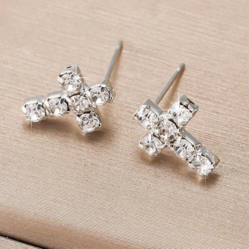 Cross Gothic Earrings Copper Color 2025 Trend Earrings Rhinestones Women's Small Fashion Zircon Party Gifts Accessories