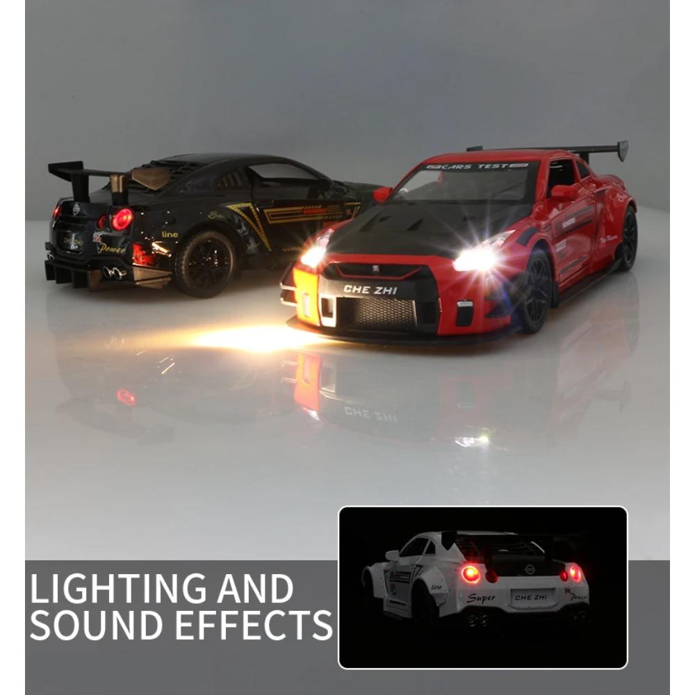 1/24 Skyline Ares Nissan GTR R34 R35 Legierung Sportwagen Modell Diecast Metall Rennwagen Modell Simulation Sound Licht Kinderspielzeug Geschenk