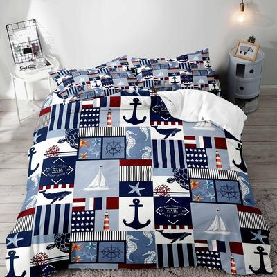 Anchor Bedding Set Nautical Sailboat Duvet Cover Wood Board Design Pattern Comforter Cover For Boys Ocean Theme Quilt Cover