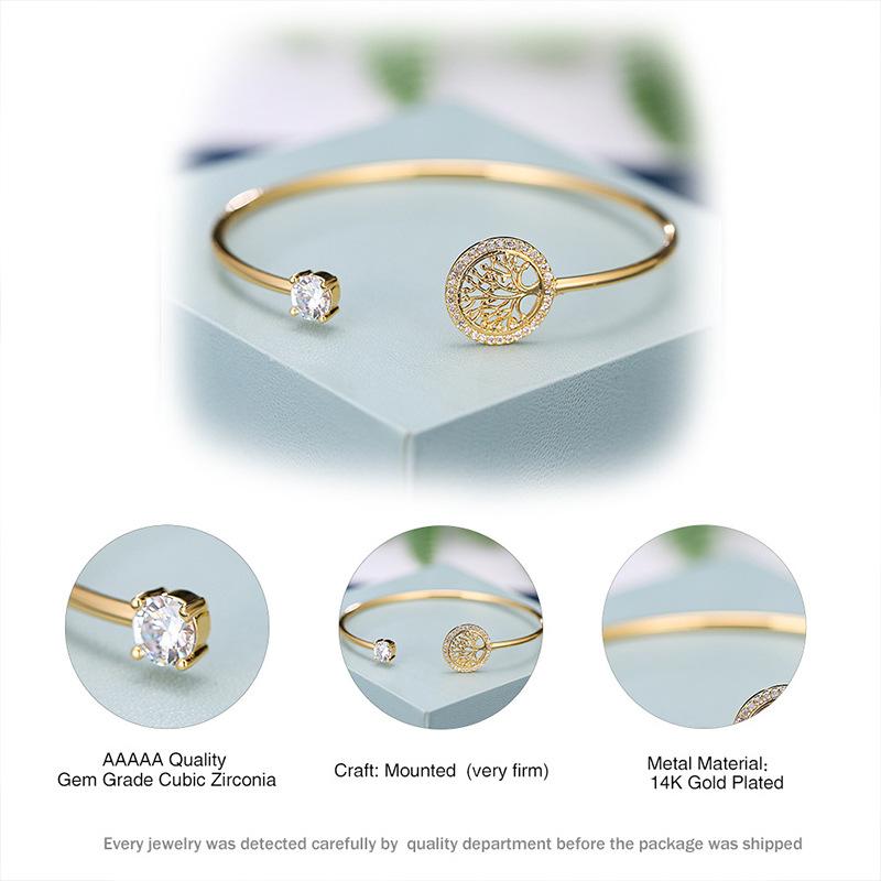 Europese en Amerikaanse Stijl Eenvoudige Delicatesse Ingelegd Zirkonia Levensboom Armband Elegantie voor Vrouwen Open Monden Armband Feest Sieraden