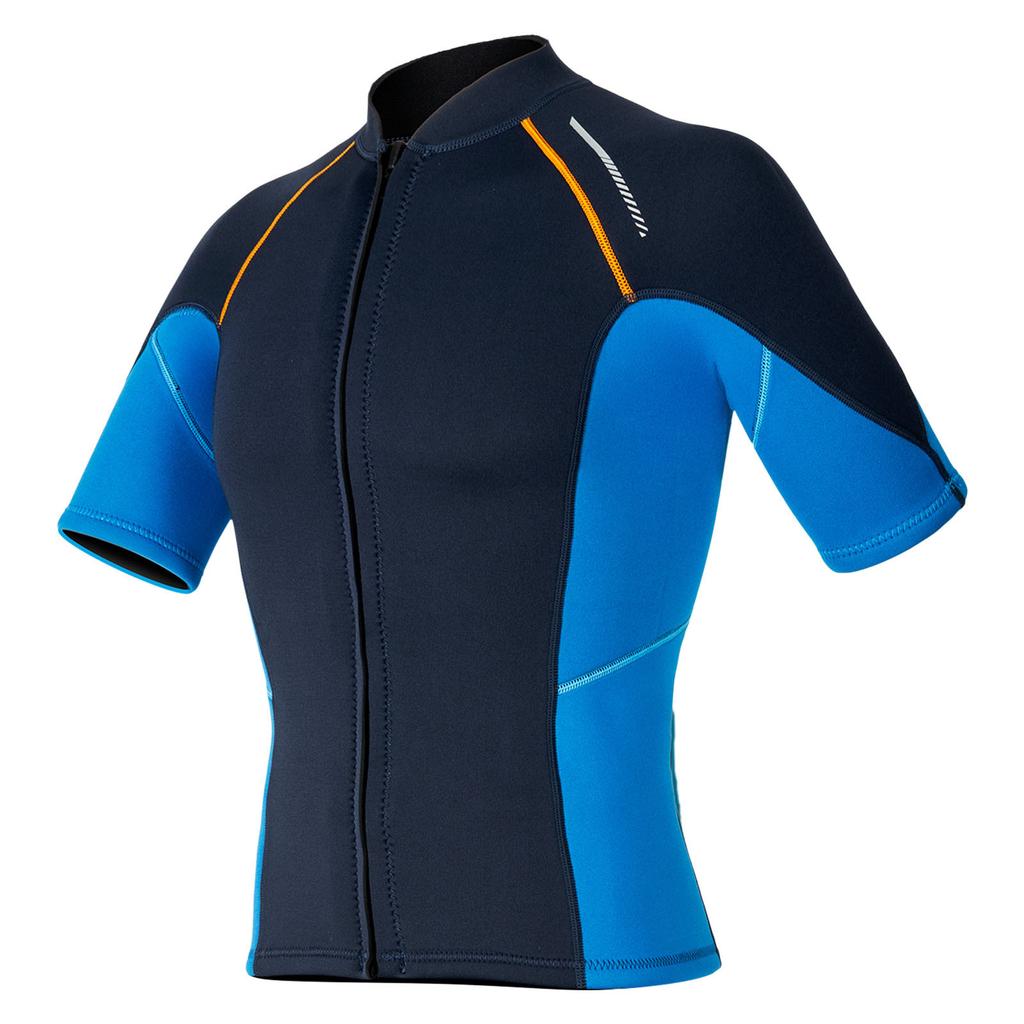 Mens Short Sleeve Neoprene Top 1.5mm Front Zip Wetsuit Shirt for Swimming Diving Surfing Snorkeling Water Sports