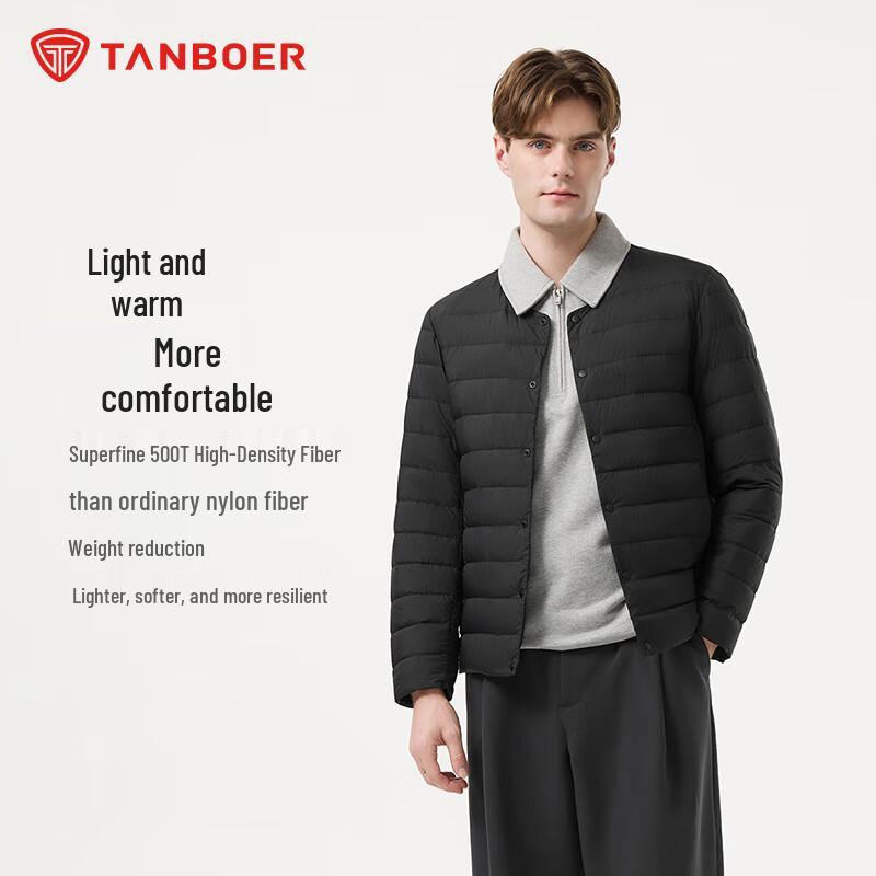 Tanboer Men's Lightweight Collarless Short Down Jacket