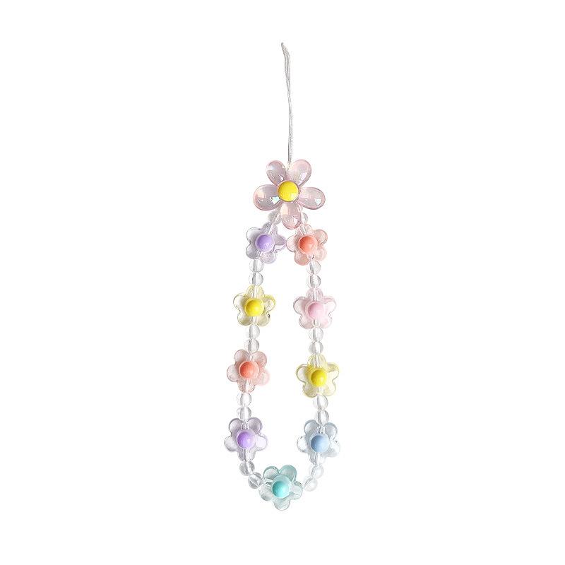 

Cute Flower Beads Phone Chain Lanyard Charm Pendant Hanging Rope Korean Jewelry Accessories Fashion Gift For IPhone For Samsung розовый