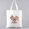 Fashion Shopping Bag Handbag Commuter Casual Shoulder Bag Reusable Canvas Bag White Cartoon Teacher Pattern Printing Tote Bag
