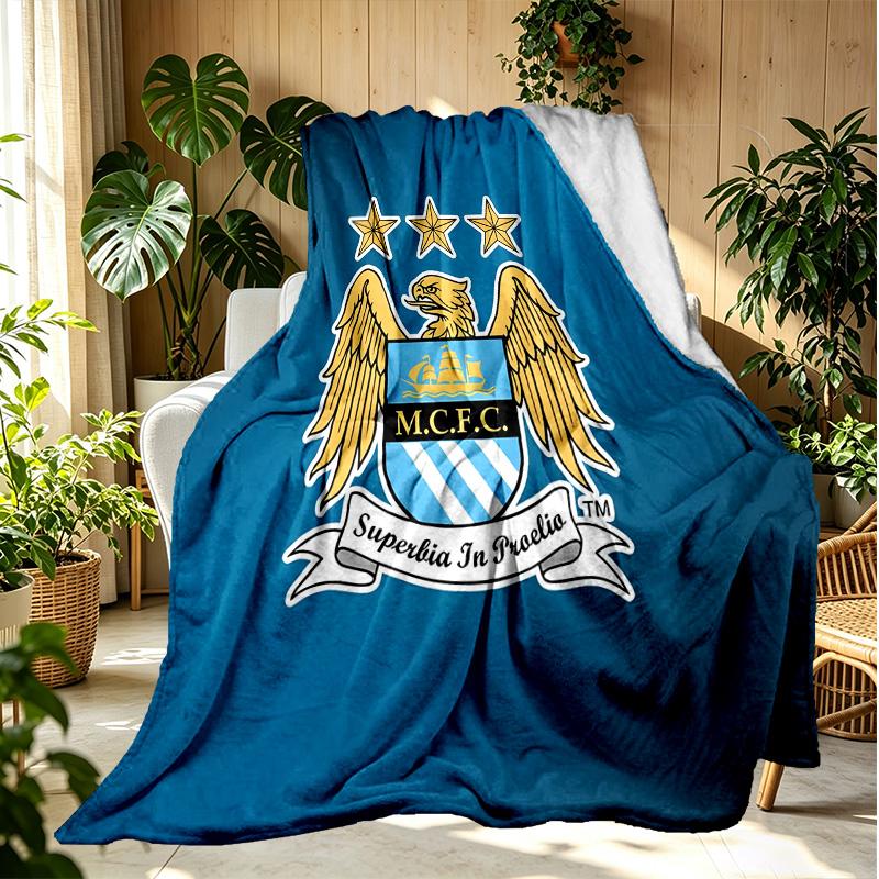 Manchester City FC Pattern Blanket for Home Decoration, Bed, Sofa, Car Travel, Camping, Suitable for All Seasons, Birthday Christmas Gift