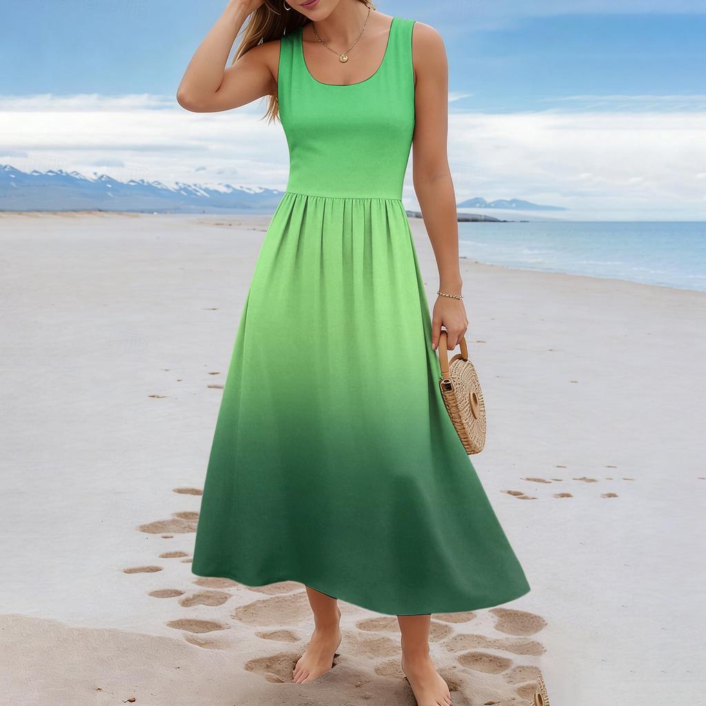 Ladies' gradient printed summer casual and fashionable sleeveless long dress