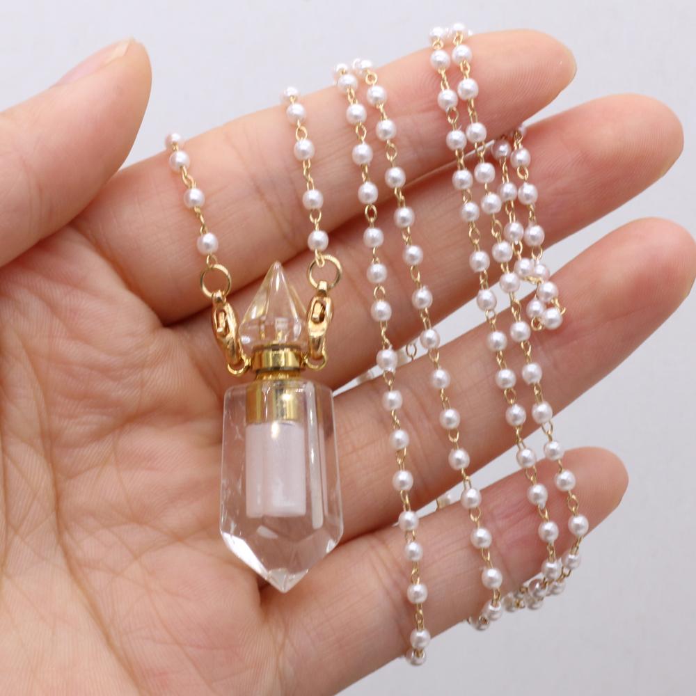 1 bucă piatră naturală de modă cuarț transparent sticla de parfum pandantiv perle coliere cu lanț pentru femei articole de bijuterii de nuntă