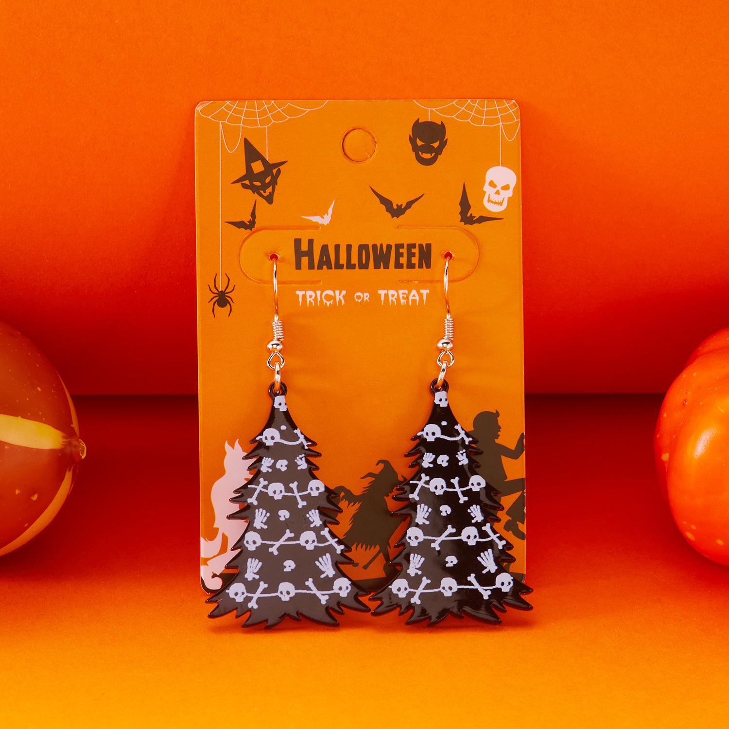 

Halloween Black Acrylic Skull Tree Earrings for Women Cute Cartoon White Mushroom Flower Ghost Drop Earring Girls Party Jewelry