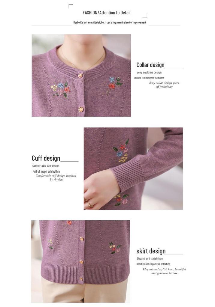 Wool Cardigan for Middle-aged and Elderly Women: Spring & Autumn Knitted Jacket