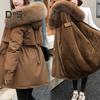 Women Coat Hooded Winter Jacket with Faux Fur Collar Warm Fashionable Zipper Closure Coat for Autumn Winter
