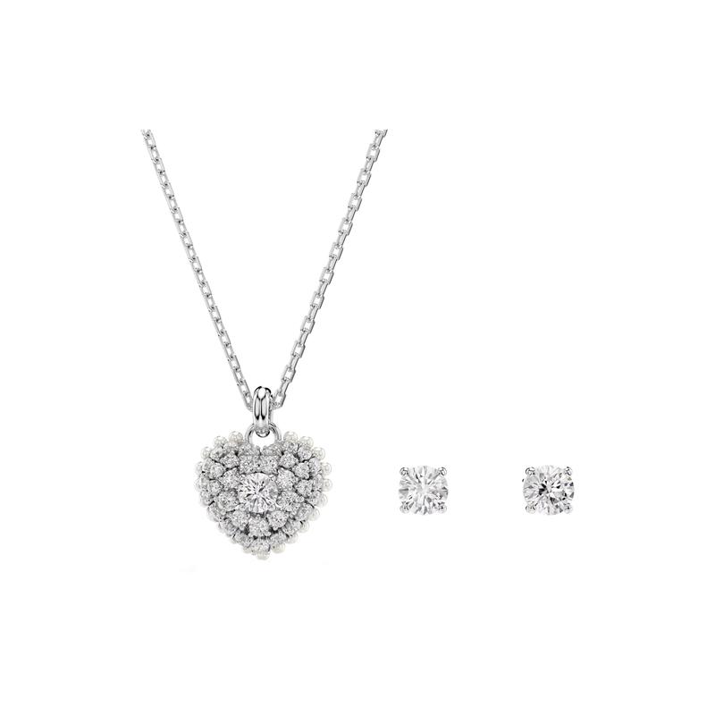 Swarovski necklace Idyllia Hyperbola set love pendant cubic zirconia rhodium plated imitation crystal imitation pearl men and women same style 5684383 серебряный