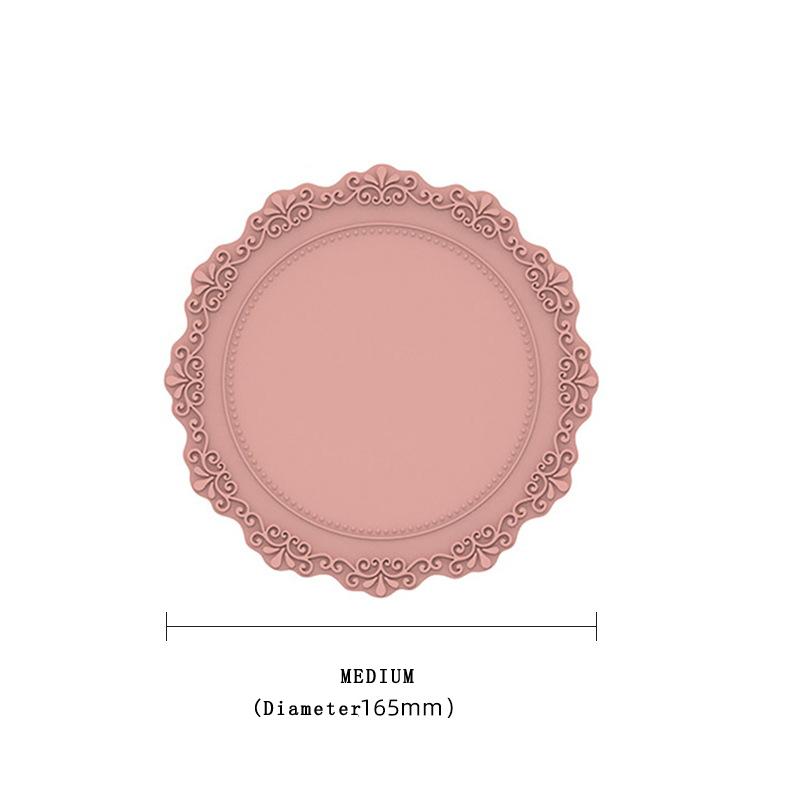 European Lace Silicone Table Mat Retro Embossed Heat Insulation Thickened Round Anti-Skidding Pad Kitchen Waterproof Placemat