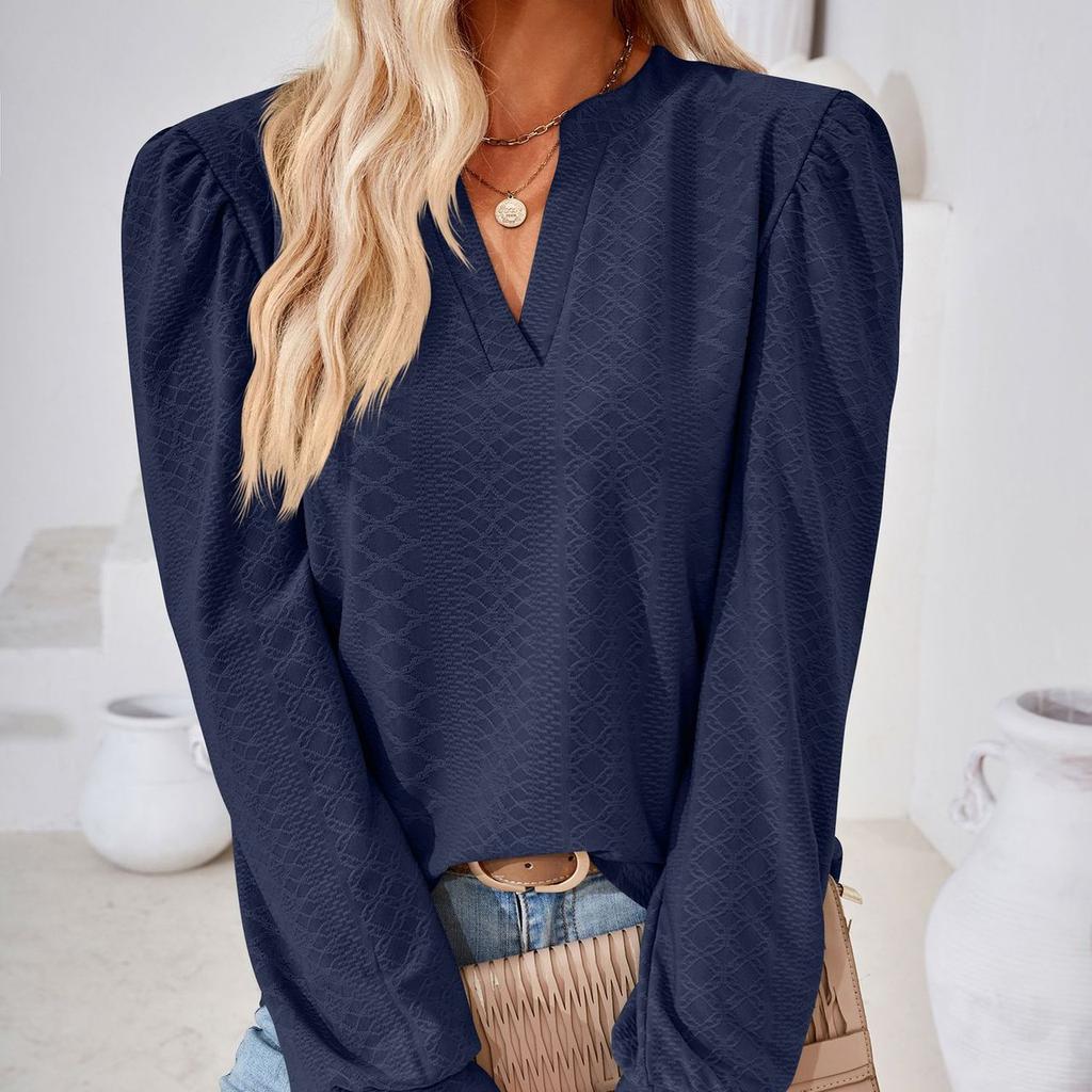 JKASHDK Moda damska Casual Wiosna Jesień Jednolity kolor Drukuj Bluzki i koszule z długim rękawem i dekoltem w kształcie litery V
