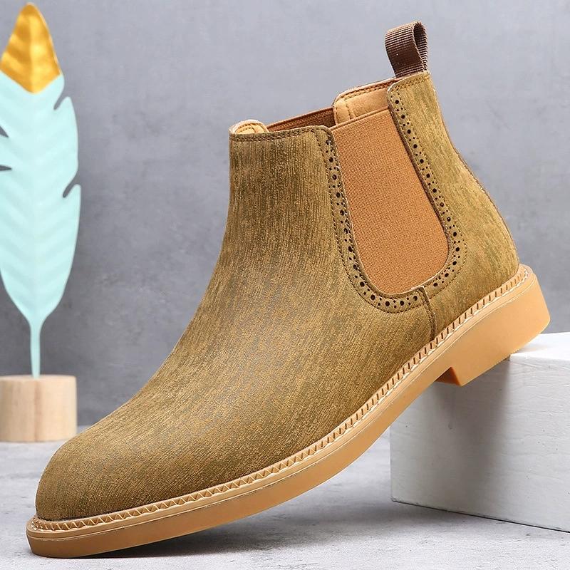 Bottines Chelsea pour hommes en velours noir et marron, chaussures habillées à la cheville haute, chaussures de marche pour hommes, bottes habillées Chelsea résistantes à l'usure Botas de Hombre