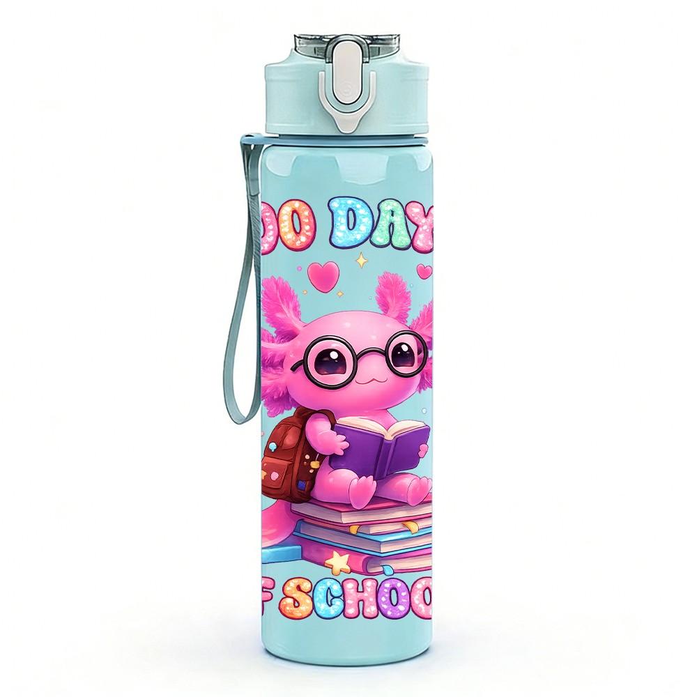 1PC Cute Pink Monster Cartoon Design 750ml Color Plastic Sports Water Bottle Leakproof Flip Straw Lid Suitable for Sports Office Home Use