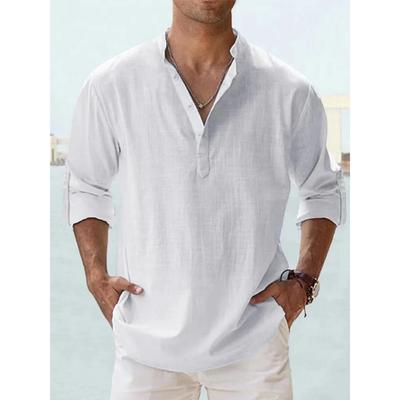 Neue Baumwoll-Leinen-Hemden für Herren, Freizeithemden, leichte Langarm-Henley-Strandhemden, hawaiianische T-Shirts für Herren, Streetwear