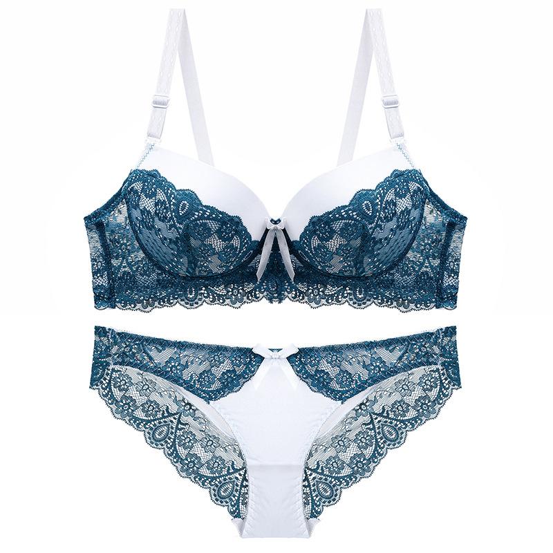 European and American Style Women Lingerie Set Sexy Lace Underwear Set Adjustable Gathered Push Up Bra and Panty Set
