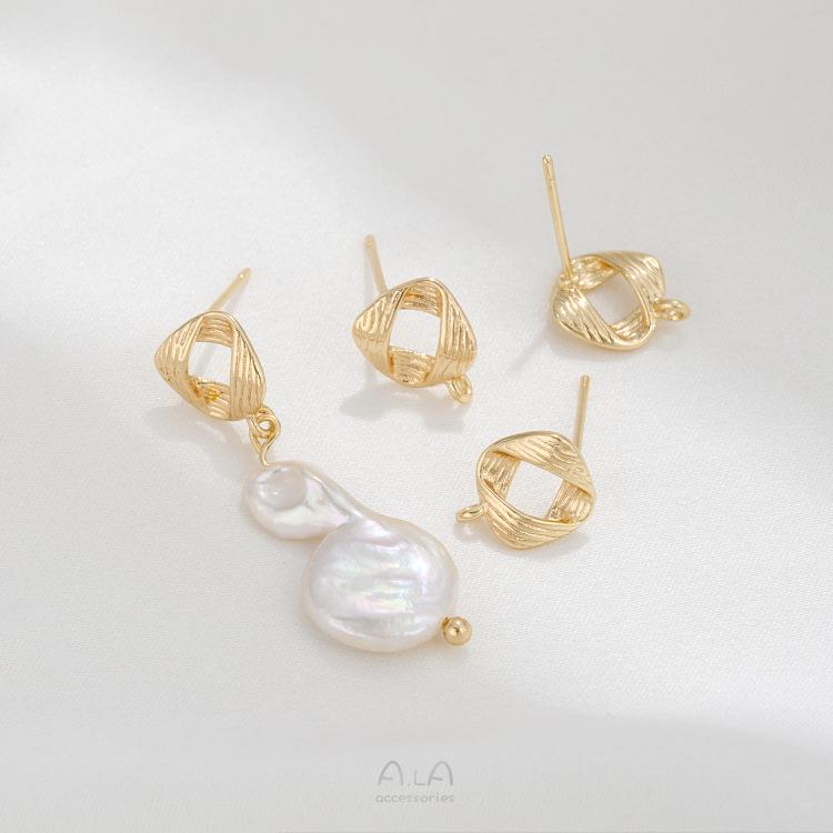 14K Gold-Filled Textured Square Stud Earrings with 925 Silver Posts & Jump Rings