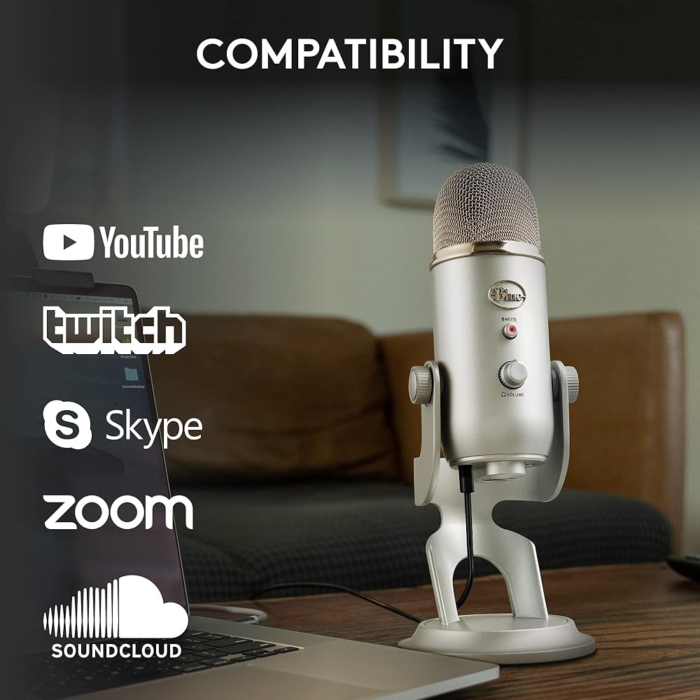 Blue Microphones Yeti USB Microphone Silver 1950 Model 16-bit/48kHz High-Quality Sound Recording