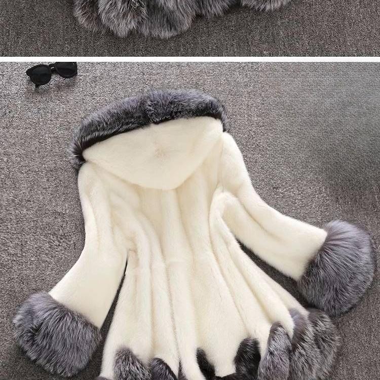 Höst och Vinter Plus Size Pälsrock Rock Dam Mellanlång Minkhår Rävpäls Krage Imitationspäls Damrock