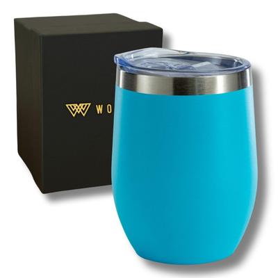 350ml Vacuum Insulated Stainless Steel Tumbler with Sliding Perfect for Gifts – Leak-Proof Lid, Alcohol, Beer, Whiskey, Outdoors, Office, (Light Blue)