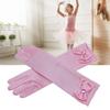 Little Girls Long Princess Gloves Bowknot Trim Long Formal Satin Gloves for Party Pink