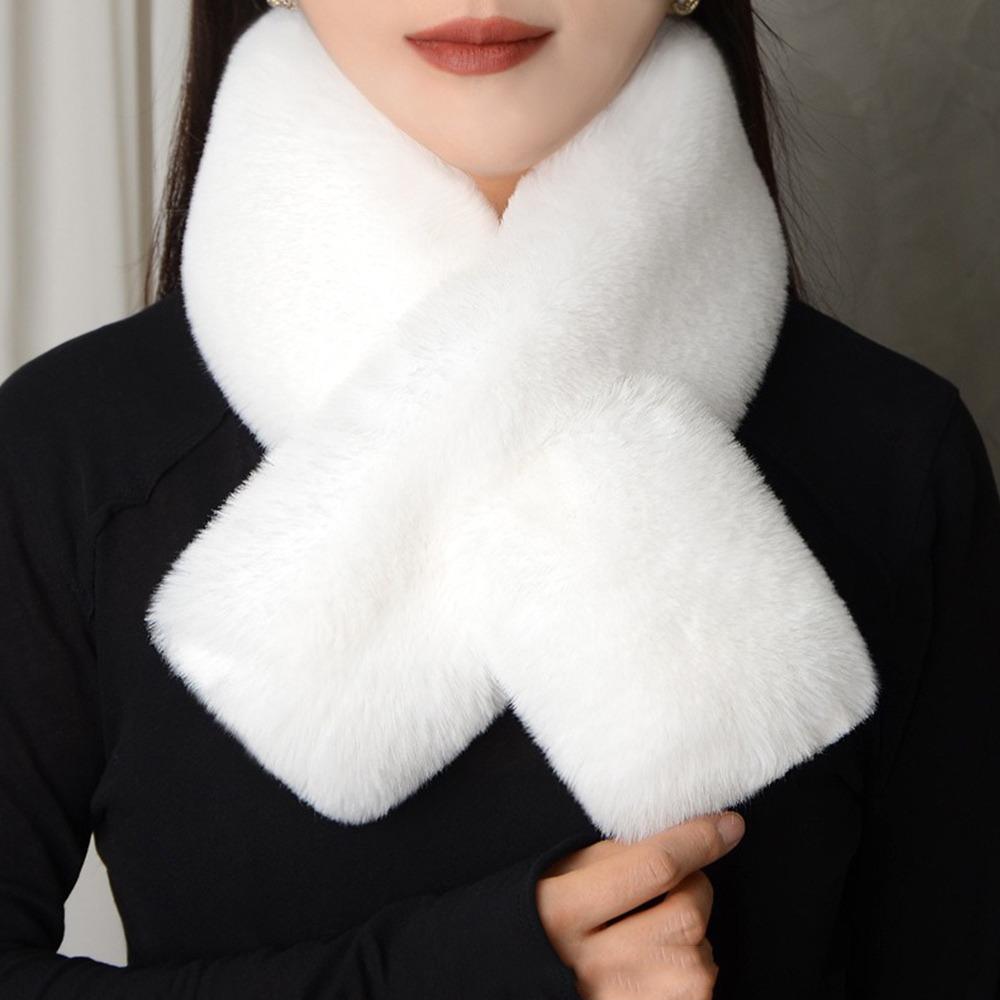 Winter Warm Plush Cross Scarf Thickened Soft Neckerchief Wrap Solid Color Faux Rabbit Fur Scarf Autumn Winter