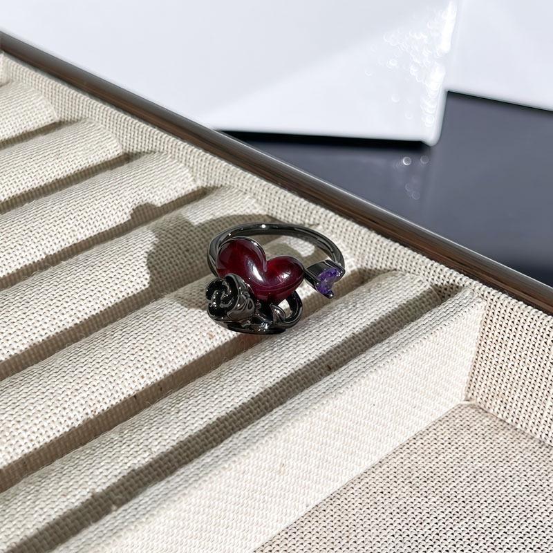 Unisex Halloween Bat Cross Flame Ring with Red Thorns and Flowers - Dark Style Fashion Finger Accessory