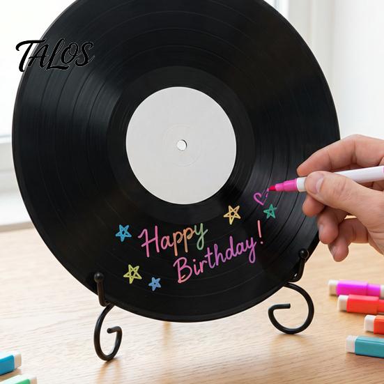 Artistic Record Displays Vinyl DIY Graffiti Clock Ornament, Blank Acrylic Retro Tabletop Wall Personalized Gift Ideas Decor with Stand, Reusable